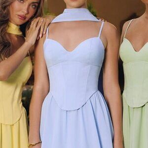 New A-Line Sleeveless Solid Dress w/ Sweetheart Neck & Matching Scarf CD T711